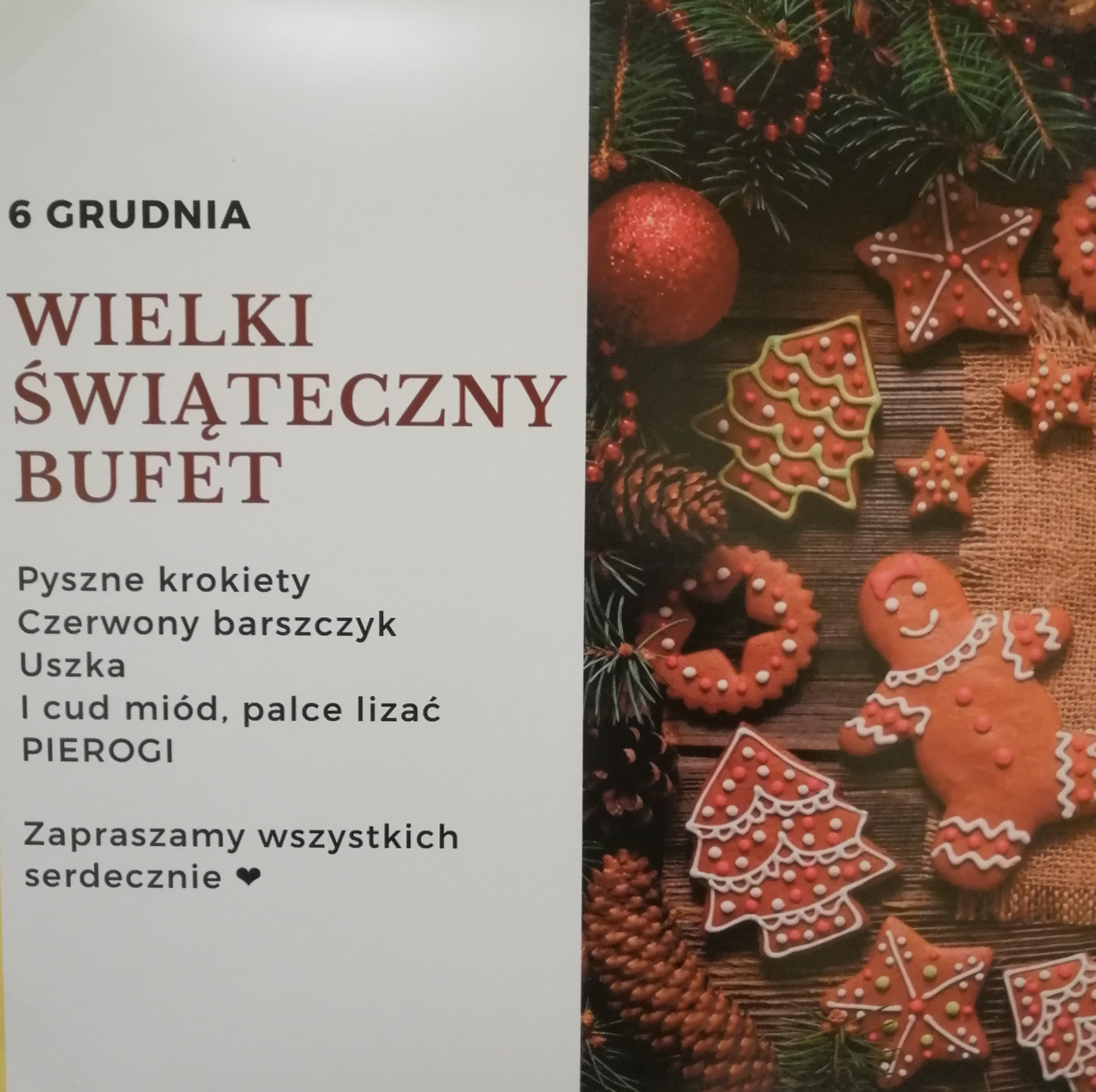 informacja o Bufecie świątecznym w dniu 6 grudnia