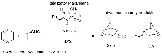 Przykład reakcji syntezy Diels-Aldera z użyciem katalizatora MacMillana